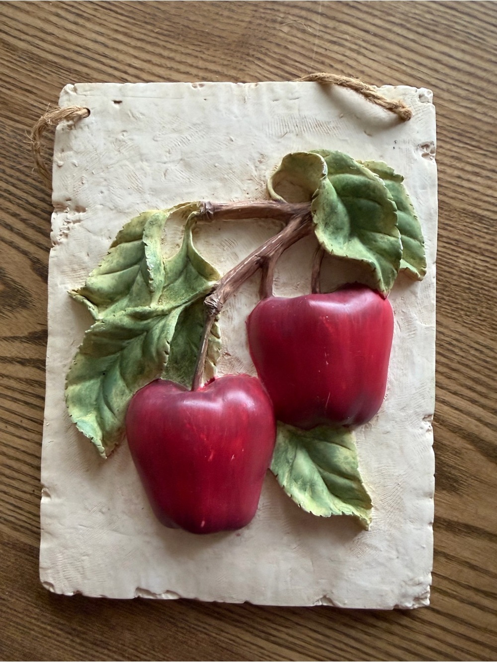 Handcrafted Red Apple Wall Plaque - Home Art